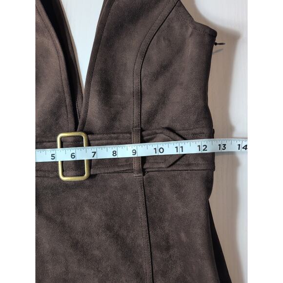 Forever 21 Brown Faux Suede Mini Dress S Belted Overall Y2K Retro Indie - Picture 8 of 15